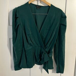 Adiva Green Blouse Flowy Peplum Top Sz M